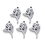 304 Stainless Steel Pendants, Laser Cut, Rose, for Valentine's Day, Stainless Steel Color, 16x9x1mm, Hole: 1mm(STAS-N092-47)