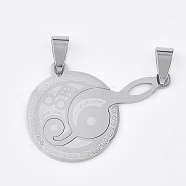 201 Stainless Steel Split Pendants, Flat Round and Musical Note with Word I Love You, Stainless Steel Color, 27x39x1mm, Hole: 8x4mm(STAS-T048-46)