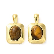 Natural Tiger Eye Pendants, Brass Rectangle Charms, Real 18K Gold Plated, 19x11x6mm, Hole: 4x2mm(KK-H461-01G)