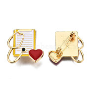 Stethoscope with Heart Enamel Pin, Medical Theme Alloy Badge for Backpack Clothes, Nickel Free & Lead Free, Light Gold, Dark Red, 33x30.5mm, Pin: 0.7mm(JEWB-N007-140)