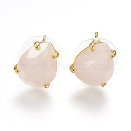 Natural Rose Quartz Stud Earrings, with Golden Tone Brass Findings, Faceted Teardrop, 13.5~14x10.5mm, Pin: 0.8mm(X-EJEW-L196-03B)