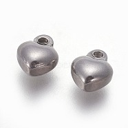 304 Stainless Steel Charms, Puffed Heart, Stainless Steel Color, 9x7x4~4.3mm, Hole: 1.5mm(STAS-P231-65P)