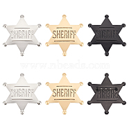 6Pcs 3 Colors Iron Star with Word Sheriff Brooch Pin for Costume Accessories, Mixed Color, 64x59x7mm, 2pcs/color(JEWB-FG0001-15)