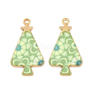 Christmas Theme Rack Plating Alloy Pendants, with Enamel, Golden, Christmas Trees Charm, Pale Green, 31x17x1.5mm, Hole: 1.8mm(FIND-M020-02A-G)