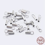 Rhodium Plated 925 Sterling Silver Cord Ends, Platinum, 7.5~8.5x3.5mm, Hole: 3mm, Inner Diameter: 3mm(STER-F036-21P-3mm)