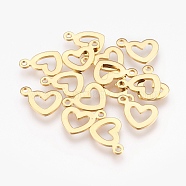 304 Stainless Steel Open Charms, for DIY Jewelry Making, Heart, Golden, 10.5x14x1mm, Hole: 1.6mm(X-STAS-G176-20G)