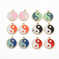 Rack Plating Alloy Enamel Charms, Cadmium Free & Lead Free, Light Gold, Flat Round with Yin Yang, Mixed Color, 13.5x11.5x1mm, Hole: 1.2mm(X-ENAM-Q444-011-RS)