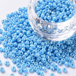Glass Seed Beads, Opaque Colors Lustered, Round, Light Cyan, 3mm, Hole: 1mm, about 10000pcs/pound(SEED-A012-3mm-123)