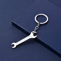 Alloy Pendant Keychain, with Key Rings, Wrench, Platinum, 5.5~6.5cm(KEYC-PW0002-071A)