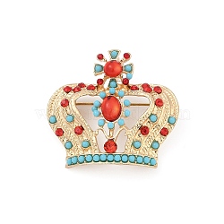 Alloy Brooch, with Plastic and Rhinestone, for Clothes Backpack, Crown, 38x42mm(JEWB-B024-01G-01)