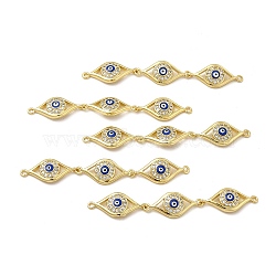 Brass Micro Pave Clear Cubic Zirconia Connector Charms, with Enamel, 3 Evil Eye Links, Real 18K Gold Plated, Royal Blue, 63x10x3.8mm, Hole: 1.4mm(KK-E068-VB396-1)