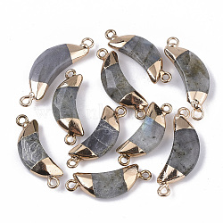 Natural Labradorite Links connectors, with Both Ends Golden Plated Iron Loops, Faceted, Moon, 27~31x10x5~6mm, Hole: 2mm(G-S359-054A)