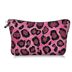 Leopard Print Polyester Cosmetic Zipper Pouches, Waterproof Clutch Bag, Toilet Bag for Women, Camellia, 21x18x13.5cm(PW-WGDCEF5-02)