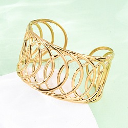 Europe and America Style 304 Stainless Steel Cuff Bangles for Women, Hollow, Golden, 1-1/4 inch(3.2cm), Inner Diameter: 1-7/8 inch(4.9cm)(BJEW-D306-03G)