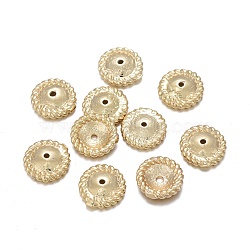 Brass Bead Caps, Apetalous, Flat Round, Real 18K Gold Plated, 8x2mm, Hole: 0.9mm(X-KK-K244-04G)