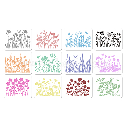 12Pcs 12 Styles PET Plastic Hollow Out Drawing Painting Stencils Templates, Flower, 200x150mm, 1pc/style(DIY-WH0485-001)