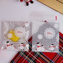 OPP Plastic Bag, Christmas Theme, Bakeware Accessoires, for Mini Cake, Cupcake, Cookie Packing, Snowman Pattern, 100x100mm, Unilateral Thickness: 4 Mil, about 100pcs/bag(BAKE-PW0007-162)