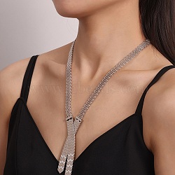 304 Stainless Steel with Cubic Zirconia Mesh Chain Necklace, Stainless Steel Color, 18.82 inch(47.8cm)(NJEW-Q322-05P)