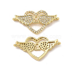 Brass Micro Pave Clear Cubic Zirconia Connector Charms, Heart Links with Wing, Real 18K Gold Plated, 14.3x27.3x3.5mm, Hole: 1.2mm(KK-E068-VB344)