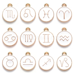 Alloy Enamel Pendants, Flat Round with Constellation, White, 22x18x2mm, Hole: 1.5mm, about 12pcs/set(ENAM-S124-01A-04)
