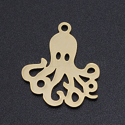 201 Stainless Steel Pendants, Octopus, Hollow, Golden, 20x17.5x1mm, Hole: 1.5mm(STAS-N090-JN847-2)