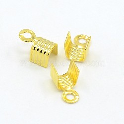 Brass Folding Crimp Ends, Fold Over Crimp Cord Ends, Lead Free, Golden, Size: about 4mm wide, 7mm long, hole: 1mm(X-J0JN6-G)