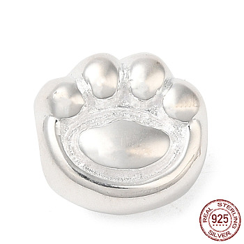925 Sterling Silver European Beads, Large Hole Beads, Cat Claw Charm Paw Prints, with S925 Stamp, Silver, 11x11.5x7.5mm, Hole: 4.5mm