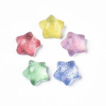 Translucent Acrylic Cabochons, with Glitter Powder, Star, Mixed Color, 16x16.5x9mm