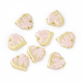 Alloy Enamel Pendants, Light Gold, Melting Heart Charm, Pink, 18x18x3.8mm, Hole: 1.6mm