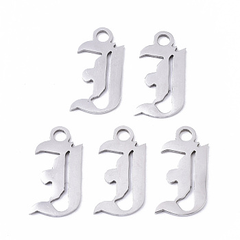 201 Stainless Steel Pendants, Laser Cut, Old English, Alphabet, Stainless Steel Color, Letter.I, 17.5x9x1mm, Hole: 2mm
