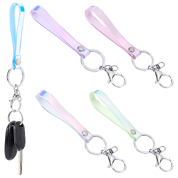 5Pcs 5 Colors Laser Plastic Keychains, with Alloy Clasps and Iron Rings, Mixed Color, 16x1.2cm, 1pc/color