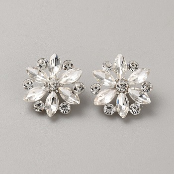 Alloy Rhinestone Shank Bottons, Flower, Silver, 20x19x8mm, Hole: 2mm