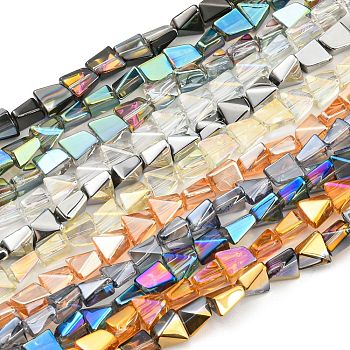 Electroplate Glass Beads Strands, Faceted Polygon, Mixed Style, Mixed Color, 8x7x5mm, Hole: 1mm, about 80pcs/strand, 25.04 inch(63.6cm)