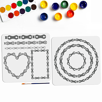 US 1 Set Chain PET Hollow Out Drawing Painting Stencils, for DIY Scrapbook, Photo Album, with 1Pc Art Paint Brushes, Mixed Shapes, 300x300mm, 2pcs/style