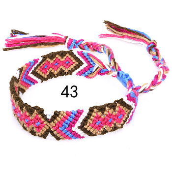 Cotton Braided Rhombus Pattern Cord Bracelet, Ethnic Tribal Adjustable Brazilian Bracelet for Women, Orange Red, 5-7/8~14-1/8 inch(15~36cm)