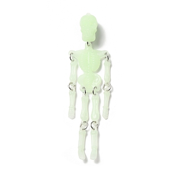 Halloween Luminous PVC Skeleton Pendants, Glow in the Dark, with Iron Link Rings, Aquamarine, 100x26.5x15mm, Hole: 1.6mm