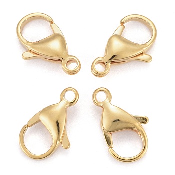 304 Stainless Steel Lobster Claw Clasps, Parrot Trigger Clasps, Real 24K Gold Plated, 15x9x4.5mm, Hole: 2mm