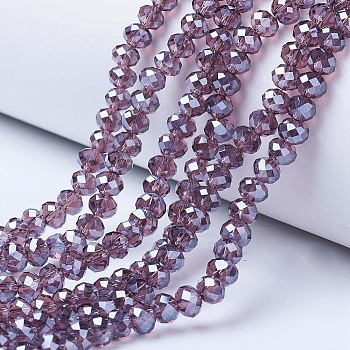 Electroplate Glass Beads Strands, Pearl Luster Plated, Faceted, Rondelle, Old Rose, 2.9~3.3x2mm, Hole: 0.8mm, about 148~150pcs/strand, 39.5~40cm