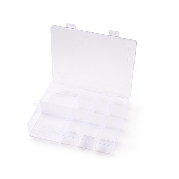 Plastic Removable Bead Containers, with Lid, 14 Compartments, Rectangle, White, 20.8x17x4cm, Hole: 19x6mm, Inner Diameter: 4x4cm