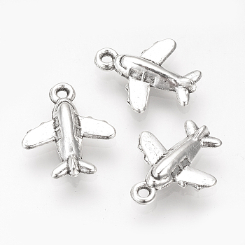 Tibetan Style Alloy Airliner Charms, Passenger Airplane, Cadmium Free & Lead Free, Antique Silver, 15.5x13.5x3.5mm, Hole: 1.5mm