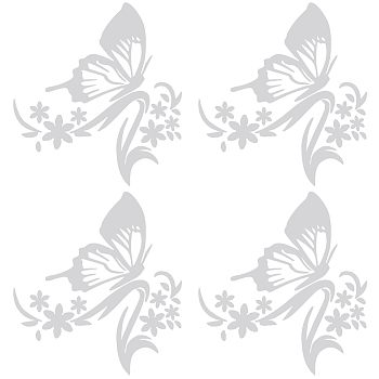 PVC Butterfly Car Decals, Reflective Car Rearview Mirror Stickers, White, 157~163x145~148x0.2~0.3mm