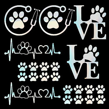 8 Sheets 4 Style Waterproof Heart & Bear Paw Pattern PET Car Decals Stickers, for Cars Motorbikes Luggages Skateboard Decor, Colorful, 80~170x78~124mm, 2 Sheets/style