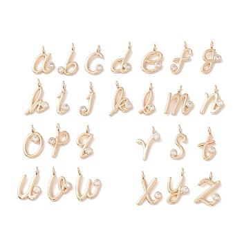 Brass Micro Pave Clear Cubic Zirconia Charms, Cadmium Free & Lead Free, Real 14K Gold Plated, Letter, Letter A~Z, 11x8x1.8mm, Hole: 1.8mm, 26pcs/set