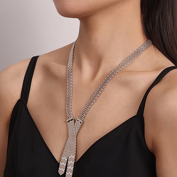 304 Stainless Steel with Cubic Zirconia Mesh Chain Necklace, Stainless Steel Color, 18.82 inch(47.8cm)