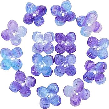 4-Petal Cellulose Acetate(Resin) Bead Caps, Flower, Steel Blue, 14x14x6mm, Hole: 1.2mm, 100pcs/box