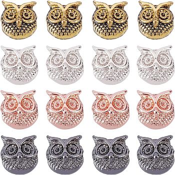 Owl Alloy Beads, Mixed Color, 11x11x9mm, Hole: 1.5mm, 32pcs/box