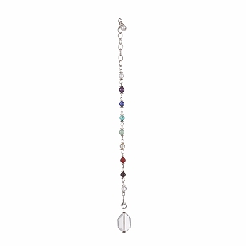 Natural & Synthetic Gemstone Chakra Pointed Dowsing Pendulums, Also as Bracelet, with 304 Iron Cable Chains, Platinum, 260mm