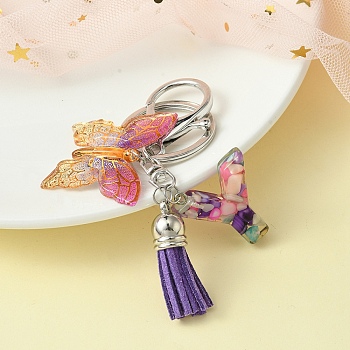 Resin Letter & Acrylic Butterfly Charms Keychain, Tassel Pendant Keychain with Alloy Keychain Clasp, Letter Y, 9cm