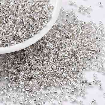 Cylinder Seed Beads, Metallic Colours, Uniform Size, Silver, 2x1.5mm, Hole: 0.8mm, about 40000pcs/bag, 450g/bag