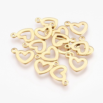 304 Stainless Steel Open Charms, for DIY Jewelry Making, Heart, Golden, 10.5x14x1mm, Hole: 1.6mm